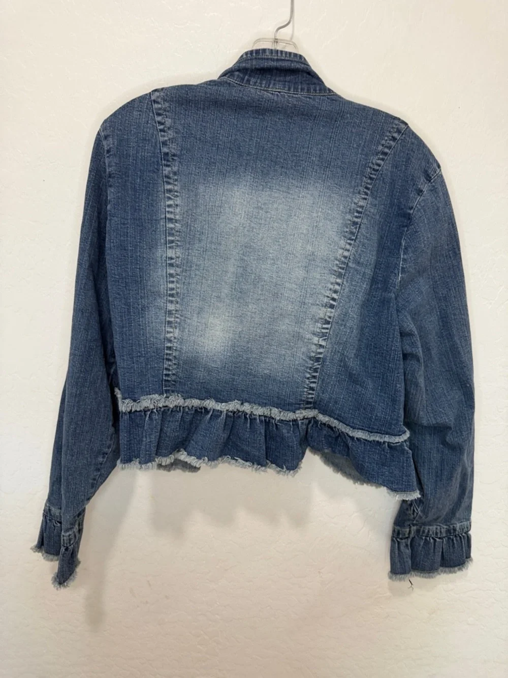 Women’s plus so 2X denim Jean jacket y2k retro chic south western peplum frayed - Picture 4 of 8